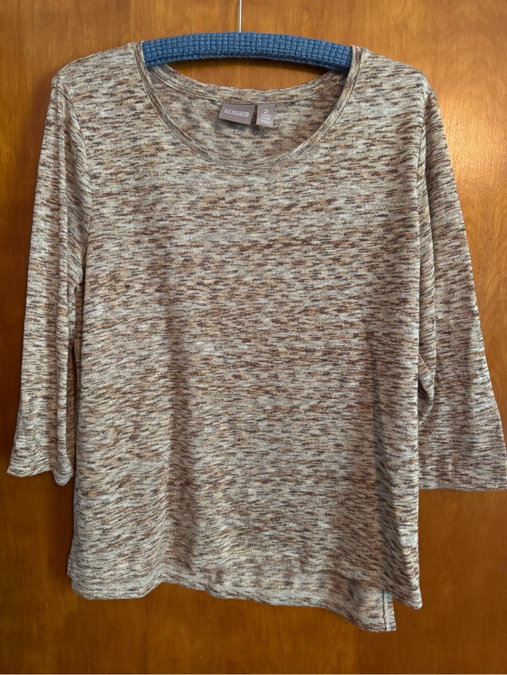 Chico's Gold Brown & Beige Space-Dye Long-Sleeve Crewneck Metallic
